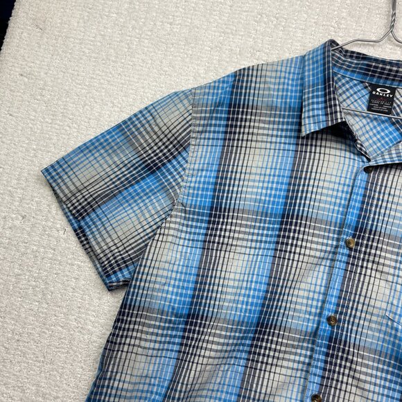 Y2K Oakley Blue Plaid Short Sleeve Button Down Shirt Mens 2XL Regular Fit - Picture 3 of 15